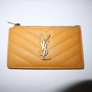 Saint Laurent Monogram Fragments Zip Card Holder Matelasse Chevron Leather
